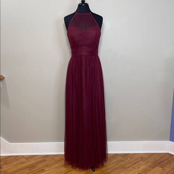 Bill Levkoff Burgundy Halter Maxi Gown Size 10 - Picture 1 of 11